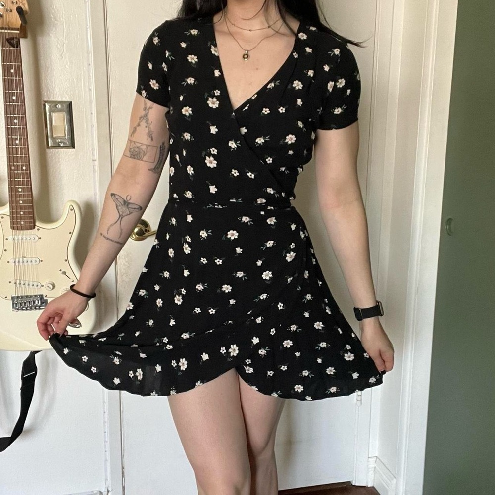 Stradivarius Black Floral Mini Dress